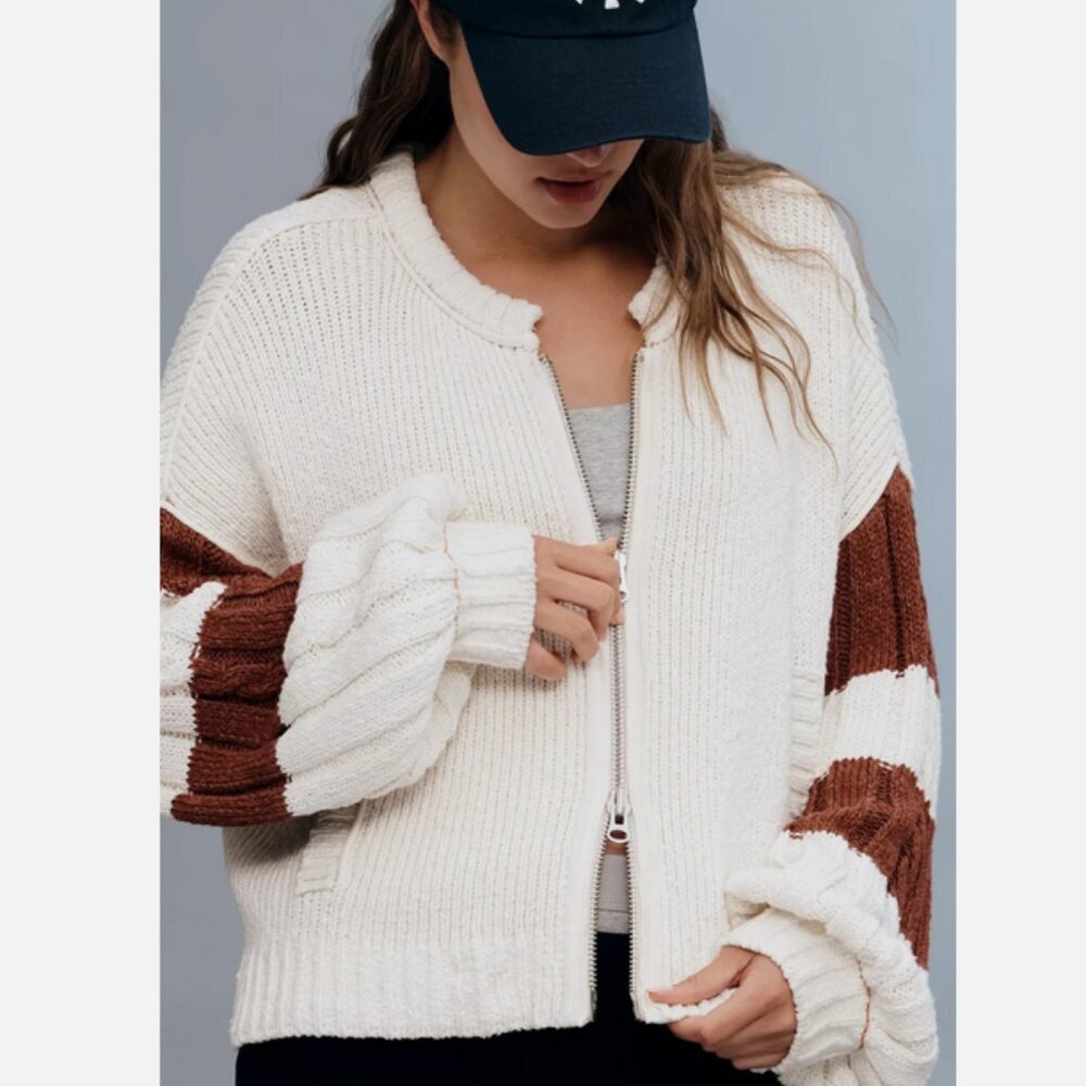 Anthropologie Pilcro Tiger Cable-Knit Icon Zip-Up Cardigan Sweater Size L NWT - Picture 4 of 5